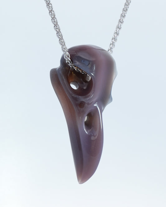 Gem Raven Skull Pendant Necklace of Mozambique Agate Crystal Raven Pendant - 9800167