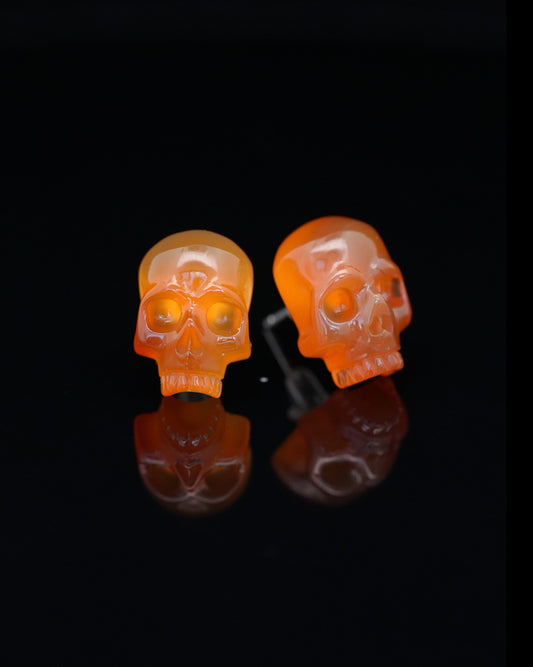 Gem Skull Earrings of Carnelian Carved Skull, 925 Sterling Silver - 9800181