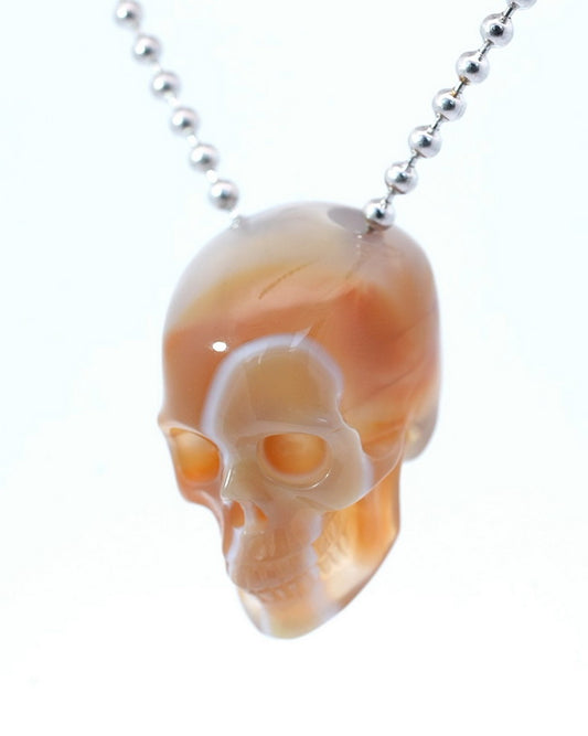 Gem Skull Pendant Necklace of Agate Carved Hollow Skull with 925 Sterling Silver Chain - 9800192