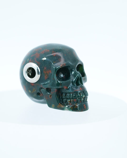 Skullis Signature Bloodstone Gem Skull Pendant or Necklace, Hand Carved, Sterling Silver 925 Chain, for Women & Men - 9800200