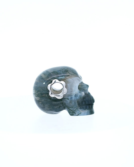 Skullis Signature Green Moss Agate Gem Skull Pendant or Necklace, Hand Carved, Sterling Silver 925 Chain, for Women & Men - 9800201