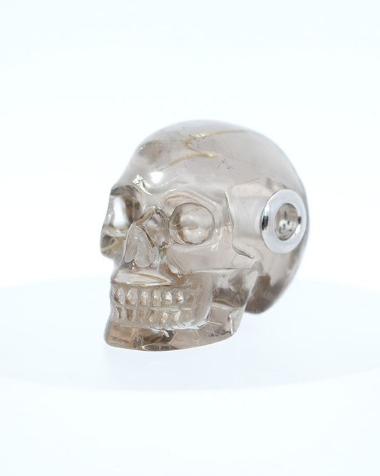 Skullis Signature Rutilated Quartz Rock Crystal Gem Skull Pendant or Necklace, Hand Carved, Sterling Silver 925 Chain, for Women & Men - 9800222