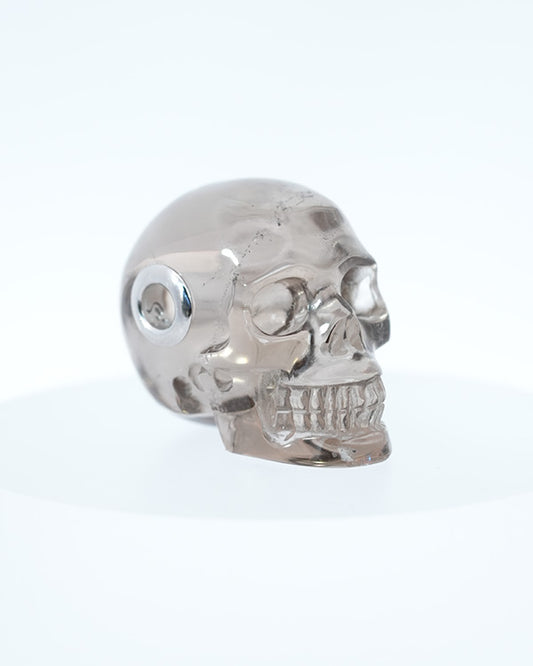 Skullis Signature Smoky Quartz Rock Crystal Gem Skull Pendant or Necklace, Hand Carved, Sterling Silver 925 Chain, for Women & Men - 9800223