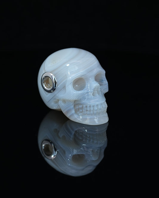 Skullis Signature Agate Gem Skull Pendant or Necklace, Hand Carved, Sterling Silver 925 Chain, for Women & Men - 9800224