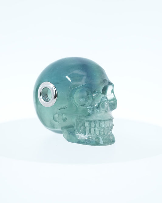 Skullis Signature Fluorite Gem Skull Pendant or Necklace, Hand Carved, Sterling Silver 925 Chain, for Women & Men - 9800228