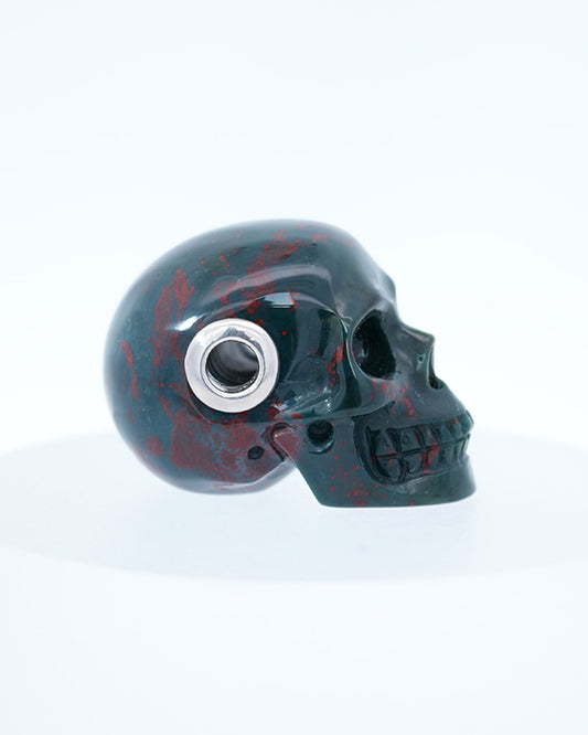 Skullis Signature Bloodstone Gem Skull Pendant or Necklace, Hand Carved, Sterling Silver 925 Chain, for Women & Men - 9800229