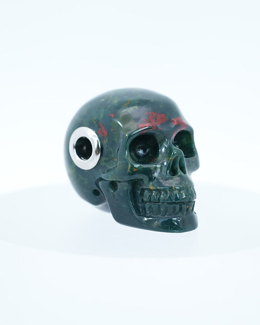 Skullis Signature Bloodstone Gem Skull Pendant or Necklace, Hand Carved, Sterling Silver 925 Chain, for Women & Men - 9800230