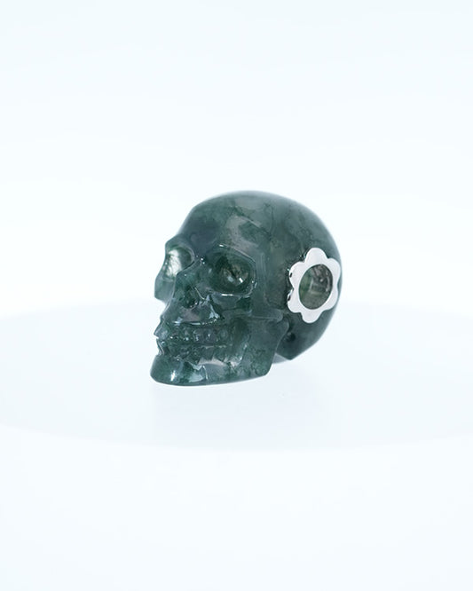 Skullis Signature Green Moss Agate Gem Skull Pendant or Necklace, Hand Carved, for Women & Men - 9800231