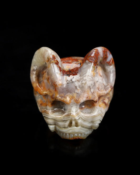 The Infernal Sovereign - Gem Skull Ring of Red Crazy Lace Agate Carved Beast Skull, US size 9 - 9800236