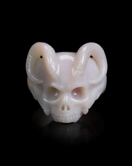 The Infernal Sovereign - Gem Skull Ring of Mozambique Agate Carved Beast Skull, US size 12 - 9800239
