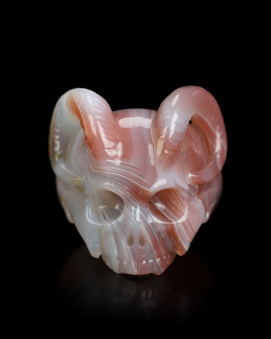 The Infernal Sovereign - Gem Skull Ring of Mozambique Agate Carved Beast Skull, US size 9 - 9800240