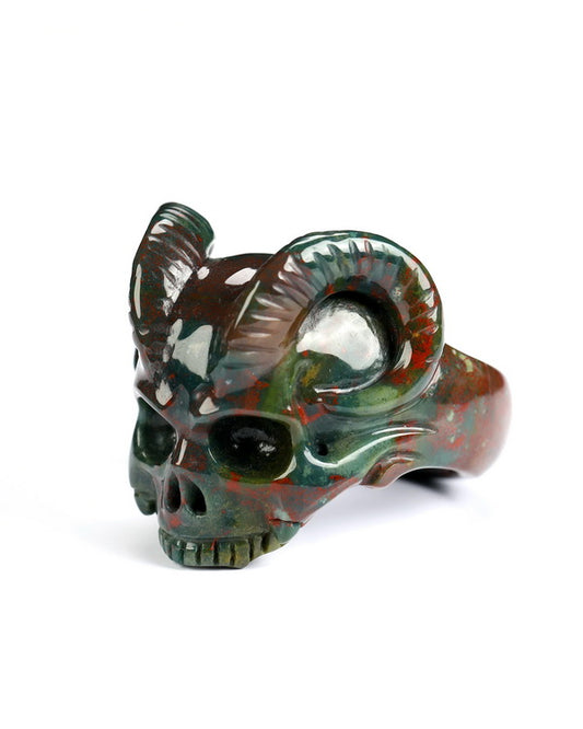 The Infernal Sovereign -  Gem Skull Ring of Bloodstone Carved Beast Skull, US size 13 - 9800241