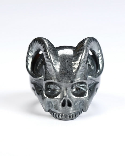 Gem Skull Ring of Hematite Carved Beast Skull, US size 9 - 9800243