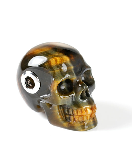 Skullis Signature Blue & Gold Tiger's Eye Gem Skull Pendant or Necklace, Hand Carved, Sterling Silver 925 Chain, for Women & Men - 9800255