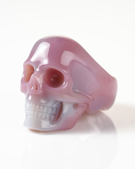 Gem Skull Ring of Mozambique Agate Carved Totally, US Size 12 - 9800267