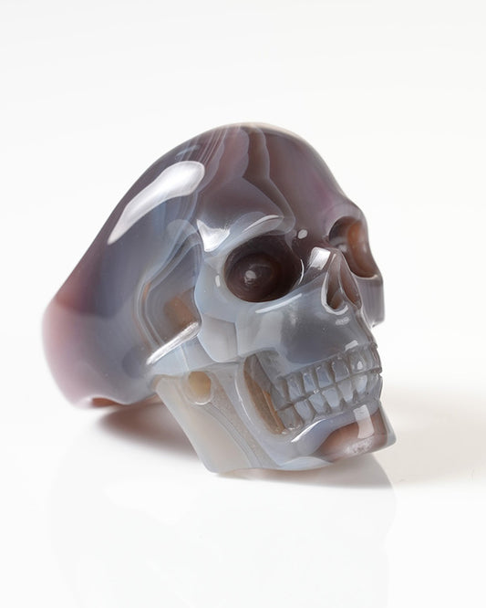 Gem Skull Ring of Mozambique Agate Carved Totally, US Size 9 - 9800268