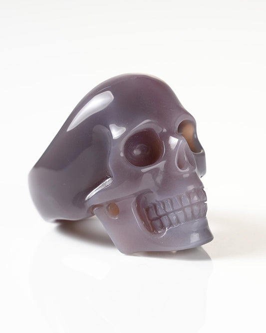 Gem Skull Ring of Mozambique Agate Carved Totally, US Size 10 - 9800269