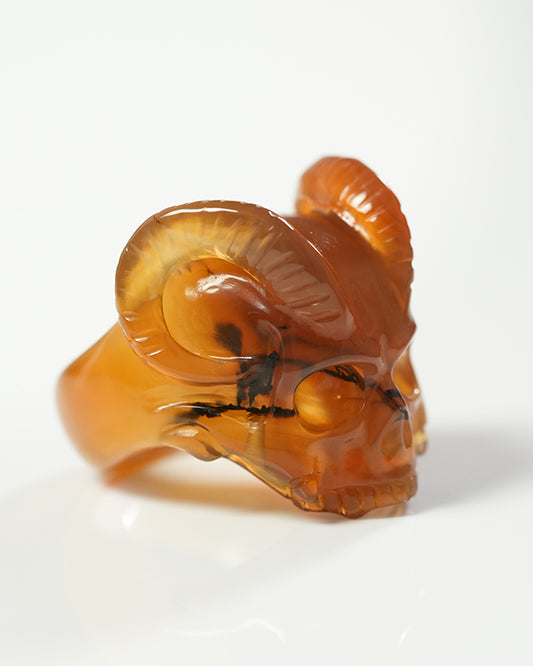 Gem Skull Ring of Premium Brazilian Agate Carved Beast Skull, US size 9 - 9800272