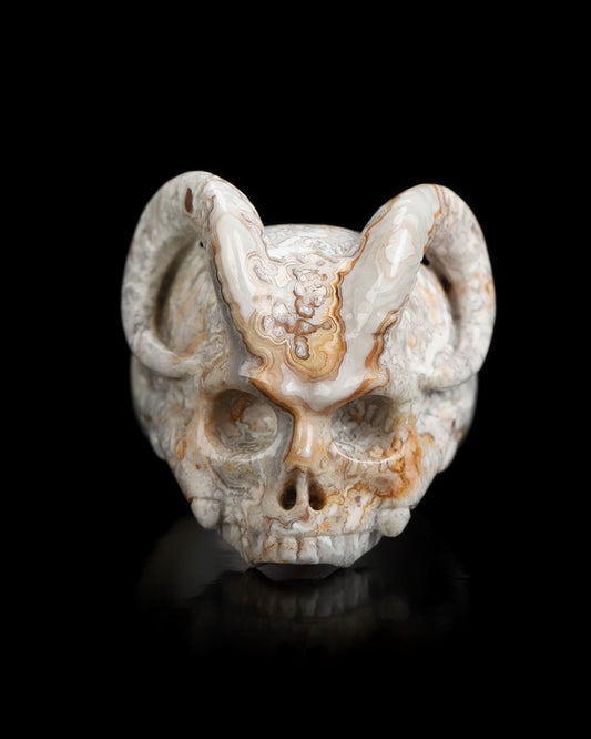 Skullis Signature Gem Skull Ring of Red Crazy Lace Agate Carved Beast Skull, US size 9 - 9800273