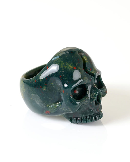 Gem Skull Ring of Bloodstone Carved Totally, US Size 9 - 9800274