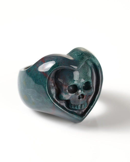 Gem Skull Ring of Bloodstone Carved heart Skull, US Size 9 - 9800275