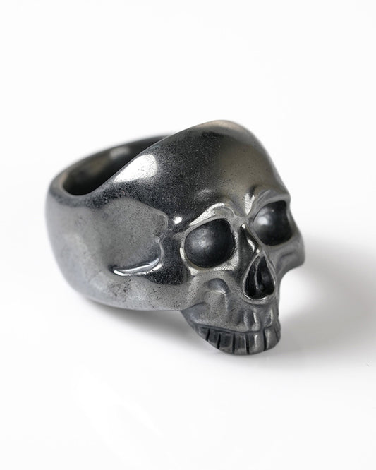 Gem Skull Ring of Hematite Carved Totally, US Size 9 - 9800279