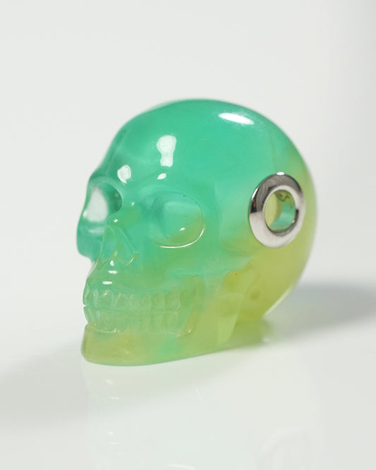Skullis Signature Fluorite Gem Skull Pendant or Necklace, Hand Carved, Sterling Silver 925 Chain, for Women & Men - 9800285