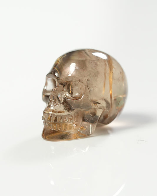 Rare 0.9" Rutilated Quartz Rock Crystal Carved Gem Skull, Skullis Realistic - 9800303