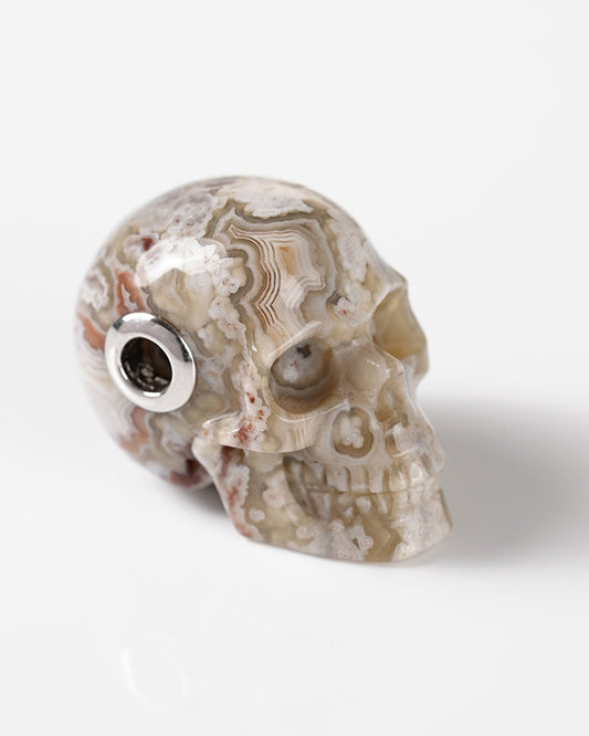 Skullis Signature Red Crazy Lace Agate Gem Skull Pendant or Necklace, Hand Carved, Sterling Silver 925 Chain, for Women & Men - 9800310