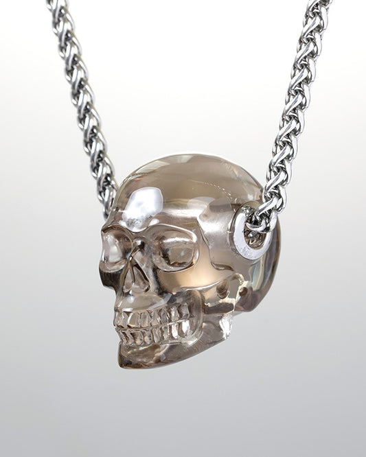 Skullis Signature Smoky Quartz Rock Crystal Gem Skull Pendant or Necklace, Hand Carved, Sterling Silver 925 Chain, for Women & Men - 9800316