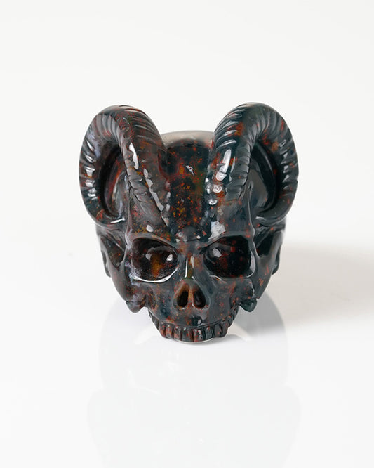 Gem Skull Ring of Bloodstone Carved Beast Skull, US size 7 - 9800326