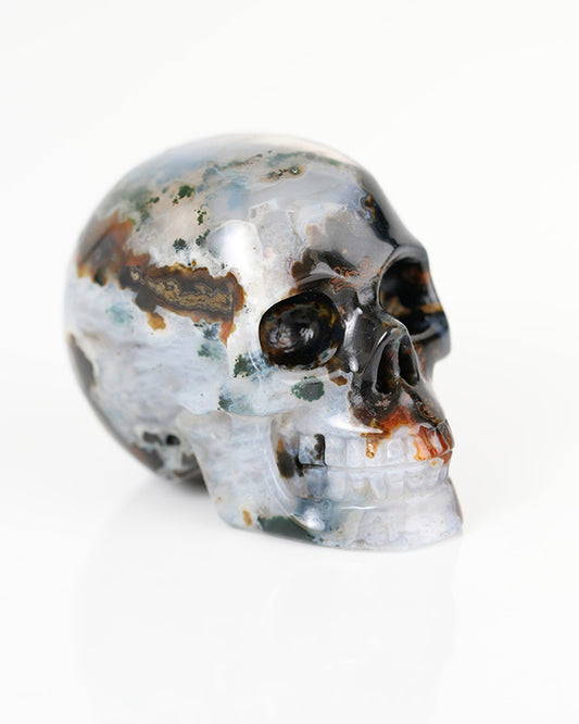 1.5" Green Moss Agate Carved Gem Skull, Skullis Realistic - 9800343
