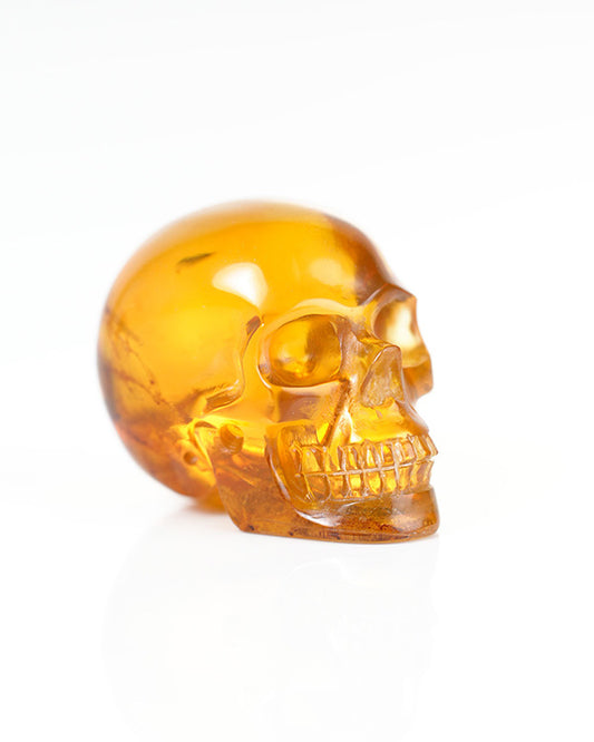 1.1" Baltic Amber Carved Gem Skull, Skullis Realistic - 9800344