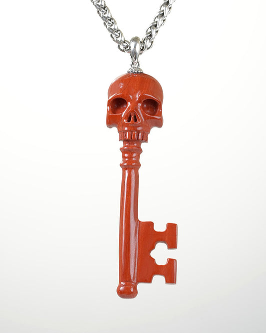 Skullis Red Jasper Gem Key Skull Pendant or Necklace with Bail in 925 Sterling Silver, Hand Carved, for Women & Men - 9800346