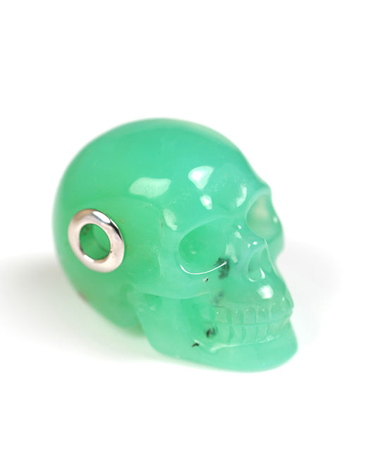 Skullis Signature Chrysoprase Gem Skull Pendant or Necklace, Hand Carved, Sterling Silver 925 Chain, for Women & Men - 9800348