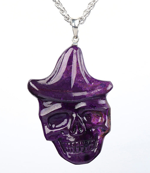 Skullis Sugilite Gem Skull Pendant or Necklace, Hand Carved, for Women & Men, Merry Christmas! - 9800530