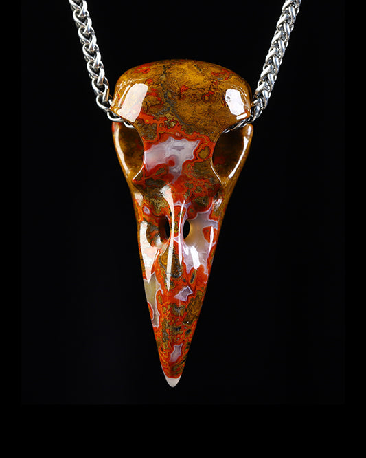 Desert Drifter - Gem Raven Skull Pendant Necklace of Red Desert Agate Raven Pendant - ZR19800570