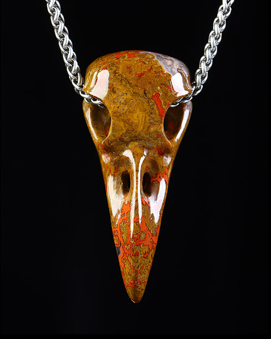Desert Drifter - Gem Raven Skull Pendant Necklace of Red Desert Agate Raven Pendant - ZR19800571