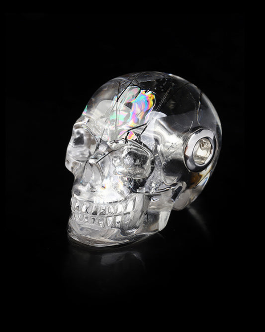 Skullis Signature Rutilated Quartz Rock Crystal Gem Skull Pendant or Necklace, Hand Carved, for Women & Men - ZR19800578