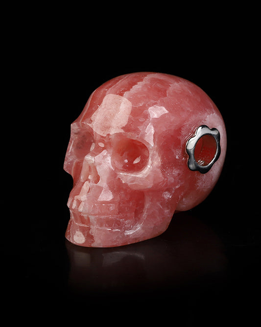 Skullis Signature Rhodochrosite Gem Skull Pendant or Necklace, Hand Carved, for Women & Men - ZR19800579