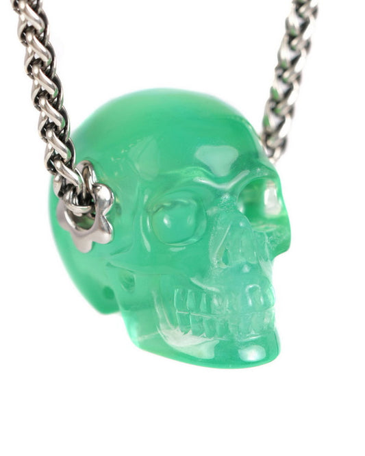 Skullis Signature Fluorite Gem Skull Pendant or Necklace, Hand Carved, Sterling Silver 925 Chain, for Women & Men - 9900004