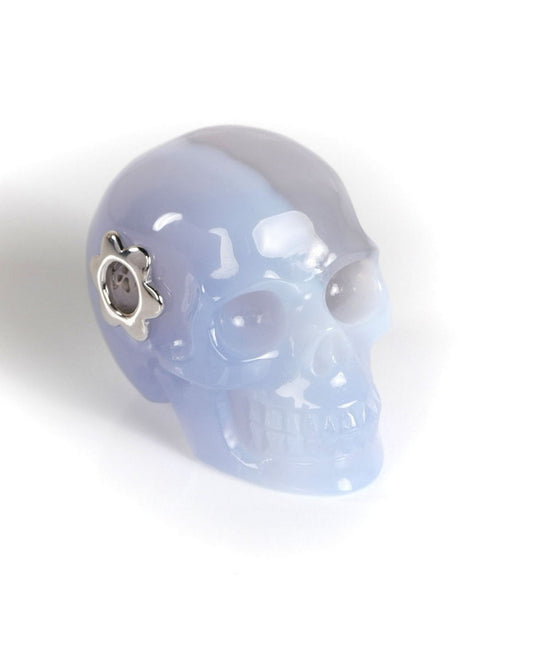 Skullis Signature Blue Chalcedony Gem Skull Pendant or Necklace, Hand Carved, Sterling Silver 925 Chain, for Women & Men - 9900005