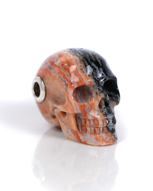 Skullis Signature Black Zebra Agate Gem Skull Pendant or Necklace, Hand Carved, Sterling Silver 925 Chain, for Women & Men - 9900011