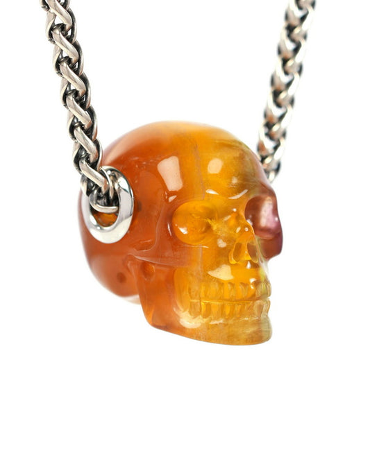Skullis Signature Fluorite Gem Skull Pendant or Necklace, Hand Carved, Sterling Silver 925 Chain, for Women & Men - 9900012