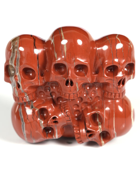 The Circle of Guardians - Gem Skull Buckle of Red Jasper Carved Skull with Genuine Leather - ZR19900014