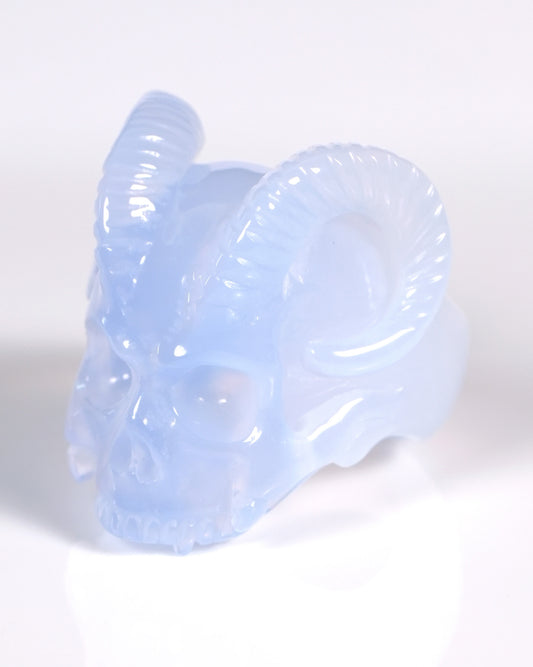 The Infernal Sovereign - Gem Skull Ring of Blue Chalcedony Carved Beast Skull, US size 7 - ZR19900026