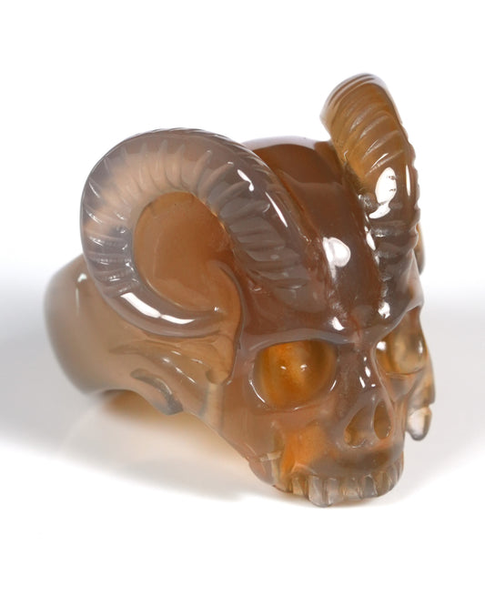 The Infernal Soereign - Gem Skull Ring of Agate Carved Beast Skull, US size 8.5 - ZR19900027