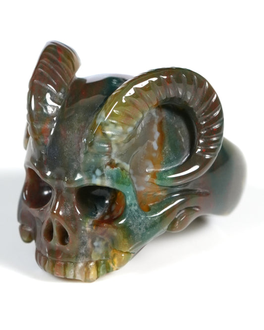 The Infernal Sovereign - Gem Skull Ring of Indian Agate Carved Beast Skull, US size 9 - ZR19900031