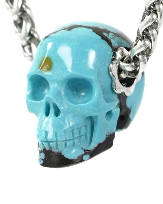 Skullis Signature Spiderweb Turquoise (Matrix Turquoise) Gem Skull Pendant or Necklace, Hand Carved, for Women & Men - 9900034