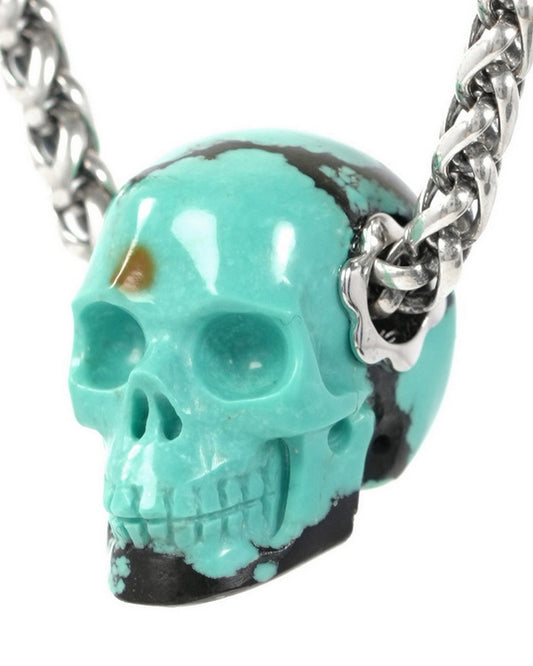 Skullis Signature Spiderweb Turquoise Gem Skull Pendant or Necklace, Hand Carved, Sterling Silver 925 Chain, for Women & Men - 9900034